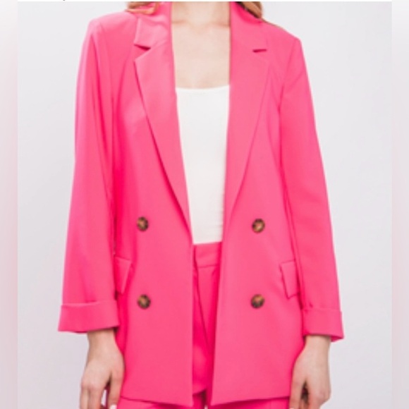 NWOT Love Tree Hot Pink Double Breasted Open Blazer. Size Small - Picture 2 of 7